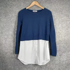 Sandro Top Womens Size 1 UK 8 Blue White Jumper Shirt Blouse - Picture 1 of 10