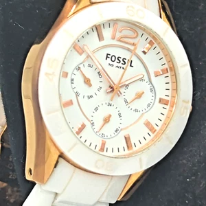 Fossil Ceramic White & Gold Dial Watch White Ceramic Band | CE1006 Works Great! - Picture 1 of 7