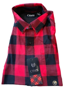 NWT Chaps Mens Red Plaid Shirt Sz Medium Original Cost $60 - Picture 1 of 4