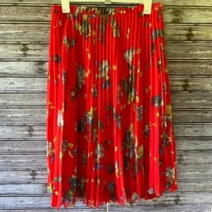 Vince Camuto Women's Pleated Midi Skirt Size L Red Floral Pull-On - Picture 1 of 5