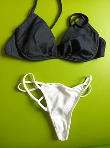 Juego de tanga de bikini/enrejado acolchada Valbonne/blanco y negro en U/W 8/10/12 - Imagen 1 de 5
