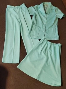 Vintage '70s Koret of California 3-Piece Polyester Pants Suit Set w/Top & Skirt! - Picture 1 of 8
