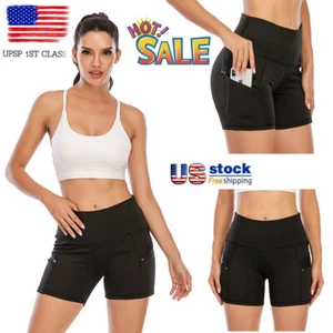 Ladies Fashion High Waist Hip Lift Shorts Pocket Zipper Yoga Fitness Shorts USA - Picture 1 of 16