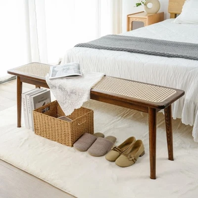 Entryway Bench, Solid Wood Kitchen Dining Bench, Mid Century Modern End of Be... - Image 1 of 4