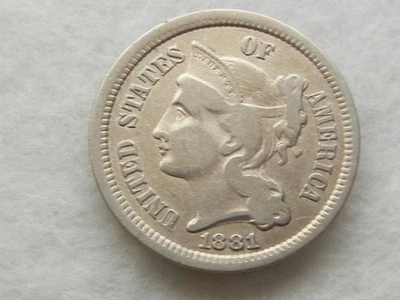 1881 nickel three cent piece coin - Image 1 of 2