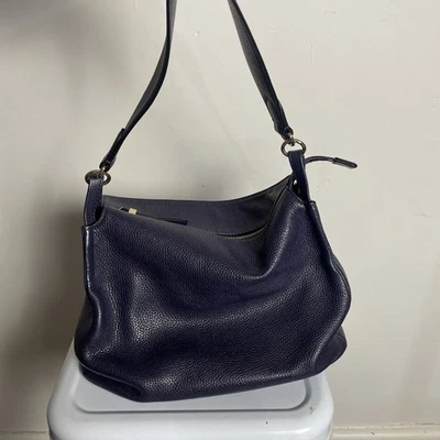 Oroton Blue Pebbled Leather Shoulder Bag Zip Top Slouch Tote With Dust Bag - Image 1 of 4