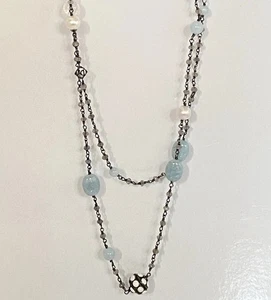 RARE Retired David Yurman DY 925 Aquamarine Moonstone Pearl Labradorite Necklace - Picture 1 of 6
