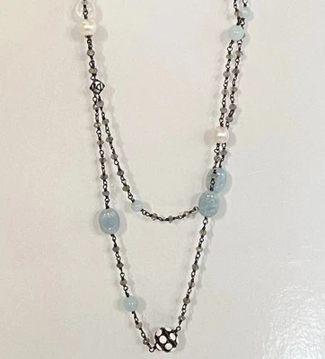 RARE Retired David Yurman DY 925 Aquamarine Moonstone Pearl Labradorite Necklace - Image 1 of 4