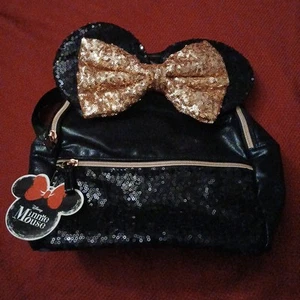 NWT Disney Minnie Mouse Backpack Black Gold Sequence Zipper RARE $40MSRP - Picture 1 of 14