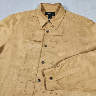 Camisa De Colección Claiborne Imitación Gamuza Para Hombre XL Marrón Tostado Botón Delantero Discoteca Occidental Foto 1 de 4