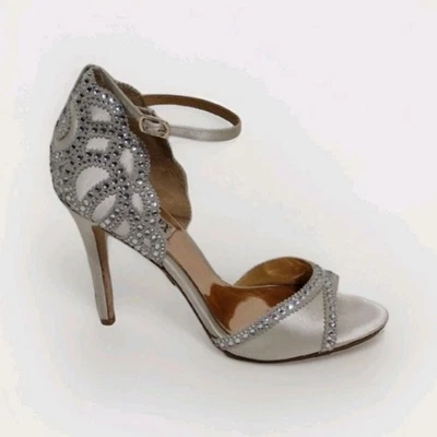 Badgley Mischka Satin Rhinestone Roxy Heels Elegant Wedding Party Shoes US 8.5 - Image 1 of 4