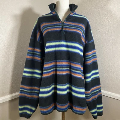 Sudadera Pullover Vintage Bugle Boy Rayas Polar 1/4 Cremallera Negra Talla Mediana Foto 1 de 4