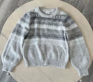 Abercrombie Girls Kids Size 11/12 Grey Striped Crew Neck Cotton Blend Sweater - Picture 1 of 9