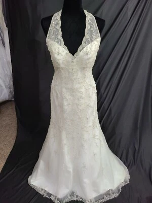 Vestido de noiva nupcial #11942 tamanho 14 marfim sem alças ajuste/flare vestido de tule halter - Imagem 1 de 2