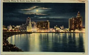 Abendansicht, am Strand entlang, Long Beach, Kalifornien Postkarte - Bild 1 von 2