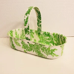 Vintage Vinyl Basket with Handle Green Fronds Laminates by B&M Made in USA 12" - Picture 1 of 12
