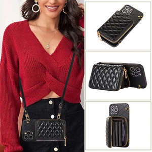 For iPhone Samsung Crossbody Wallet Stand Fashion Dustproof Luxury Phone Case - Picture 1 of 14