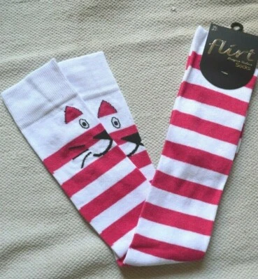 Calcetines Gato Blanco Rosa a Rayas sobre la Rodilla Bagpuss Foto 1 de 2