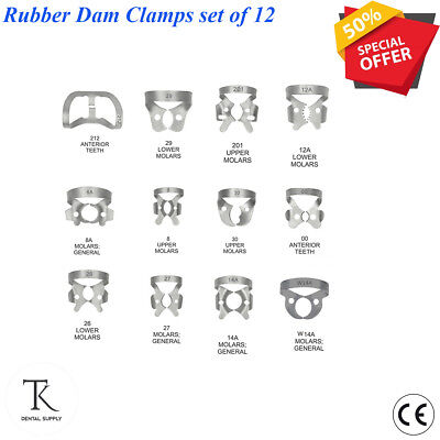 Rubber Dam Clamps 12 PCS Endo Clamp For Molars Upper Premolars Dentist Tools New • 10.50£