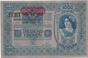 AUSTRIA HUNGARY 1000 KORONA KRONEN 1902 ECHT OESTERREICHISCH-UNGARISCHE STAMP F - Picture 1 of 2