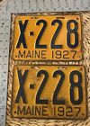 1927 Maine License Plate Pair X228 Orange Black Commercial Garage Decor Alpca