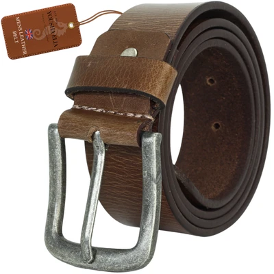 Yousha Elia Vollnarben-Gürtel aus braunem Leder für Herren mit klassischer Metal