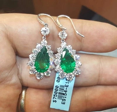  Pendientes oro blanco 18k NATURAL colombiano esmeralda 10,83CT forma pera  Foto 1 de 4