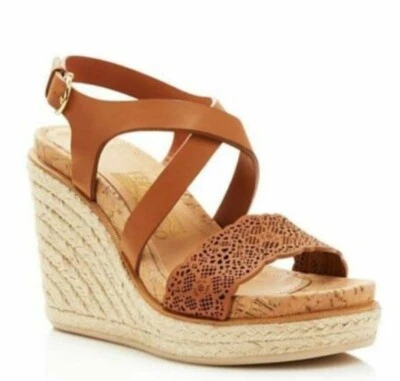 Salvatore Ferragamo Women Gioela Wedge Espadrille Sandal Palissandro Calf Size 8 - Изображение 1 из 4