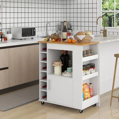 Kitchen Island Rolling Storage Cabinet Towel Rack Trolley Cart Shelves Cupboard - Image 1 of 4