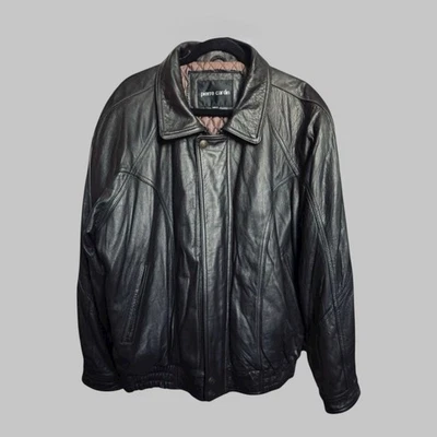 Chaqueta Bomber De Colección Y2K Para Hombre Cuero Negra Edredón Forrada Cremallera Completa Talla 1X Foto 1 de 4