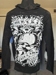 Vintage Y2K Metal mulisha punk emo grunge tribal women’s LS hooded shirt - Picture 1 of 3