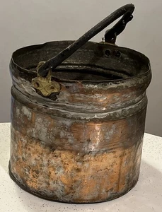 Antiker Kupfer Eimer Topf mit Eisengriff primitiv 8” x 7,5” - Bild 1 von 11