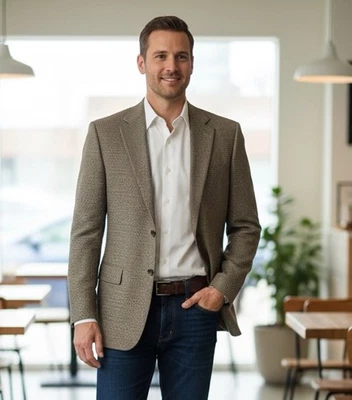 Jos A Bank Sport Coat 38R Houndstooth Silk Wool Blazer Jacket - Image 1 of 4