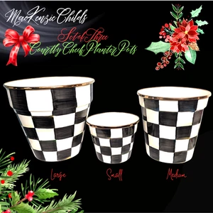 Mackenzie Childs Courtly Check Pflanzgefäße große, mittlere & kleine Töpfe - 3er Set - Bild 1 von 5