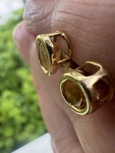 Beautiful Fine 14K Solid Gold Orange Sapphire Stud Earrings Vintage - Picture 1 of 8