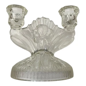 Jeannette Iris & Herringbone Depression Glass Double Candlestick Holder - Vinta - Picture 1 of 4