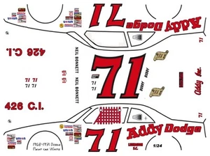 #71 Buddy or Neil Addy Dodge 1/64th HO Scale Slot Car Waterslide Decals - Picture 1 of 1