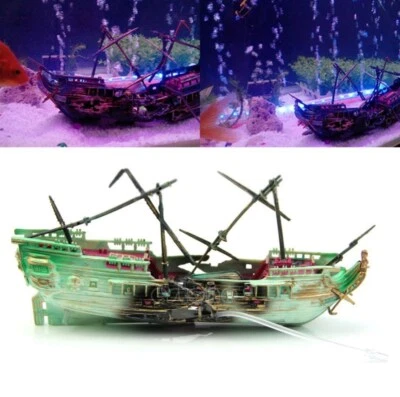 Large Wreck Boat Sunk Ship Destroyer Aquarium Cave Ornament Fish Tank Decor - Image 1 of 2