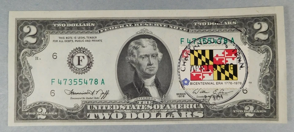 1976 Stamped $2.00 MARYLAND STAMP - post marked april 13, 1976 Chattanooga, Tn - Image 1 of 1