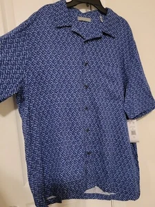 Geoffrey Beene Men's XL Camp Shirt Blue 100% Viscose NWT - Picture 1 of 7