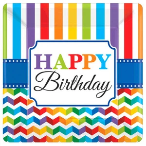 Bright Color Chevrons Square Lunch Plate and Napkin Happy Birthday Party Pack - Picture 1 of 2