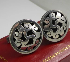 Vintage Elegant Unusual Gorgeous Sterling Silver Shadow Box Swirl Cufflinks - Picture 1 of 7
