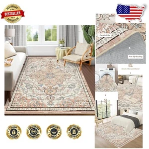 Stylish 5'x7' Floral Area Rug - Machine Washable Chenille with Non-Slip Backing - Picture 1 of 10