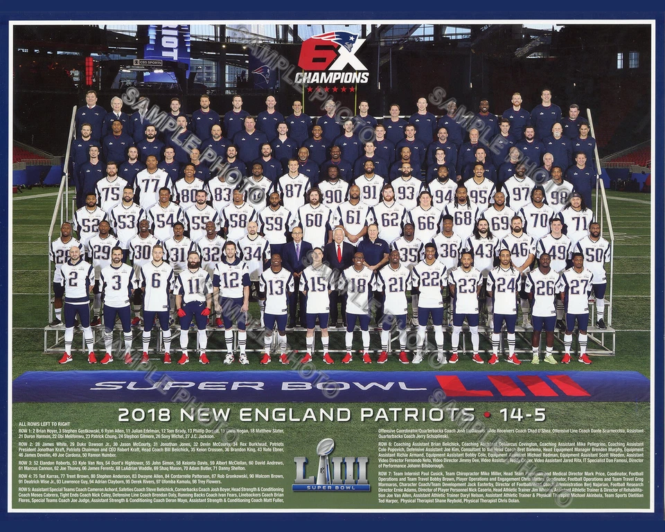 Foto del equipo 8x10 2018 New England Patriots Super Bowl 53 Liii Champions Foto 1 de 1