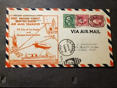 Steamer SS CITY of LOS ANGELES Navy Cover 1931 AIRSHIP GOODYEAR VOLUNTEER Cachet - Image 1 of 2
