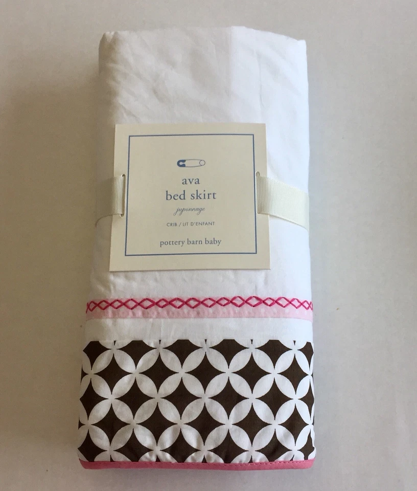 Falda Cuna Pottery Barn Baby Ava Rosa Y Marrón Nueva Con Etiquetas Foto 1 de 4