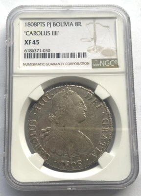 Bolivia 1808 Charles III 8 Reals NGC XF45 Silver Coin - Image 1 of 2
