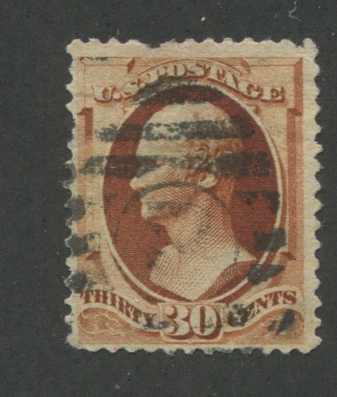 1888 US Stamp #217 30c Used F/VF Grid Cancel Miss Perfs Catalogue Value $90 - Image 1 of 1