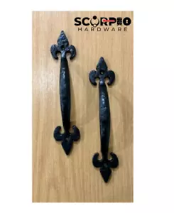 Black Antique Cast Iron Ornate Fleur-de-Lys Pull Handle for Door Gate Shed - Picture 1 of 7