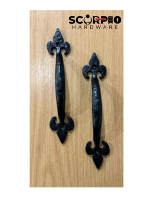 Black Antique Cast Iron Ornate Fleur-de-Lys Pull Handle for Door Gate Shed - Image 1 of 3